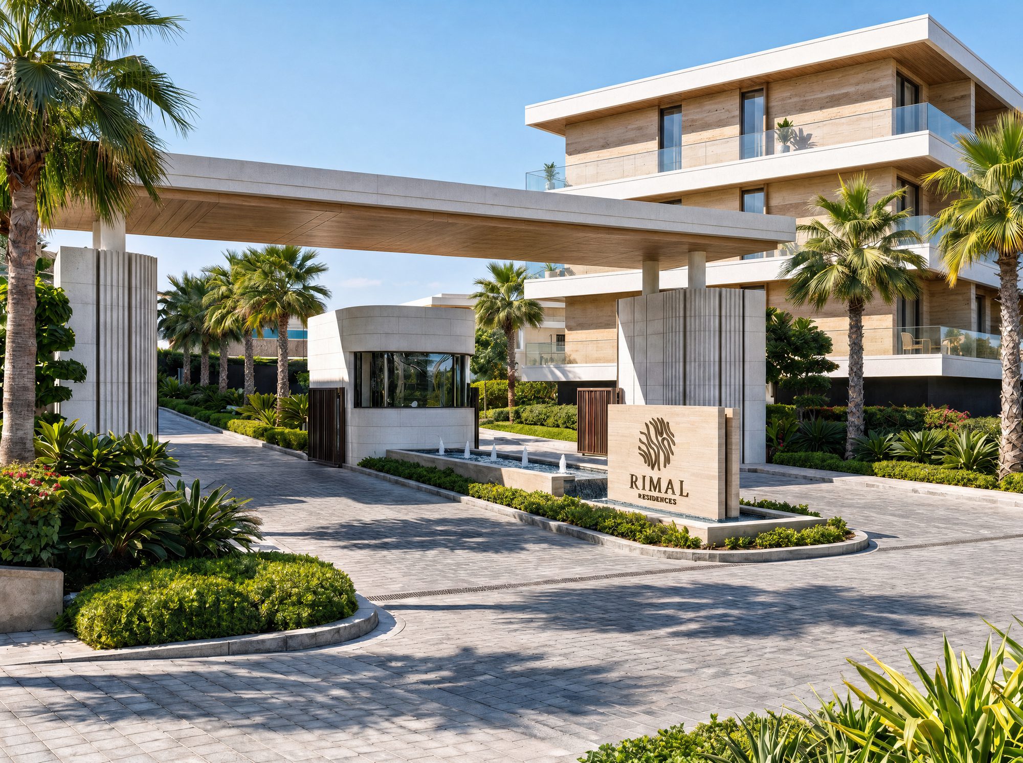 The entrance and gatehouse of Rimal Residences
